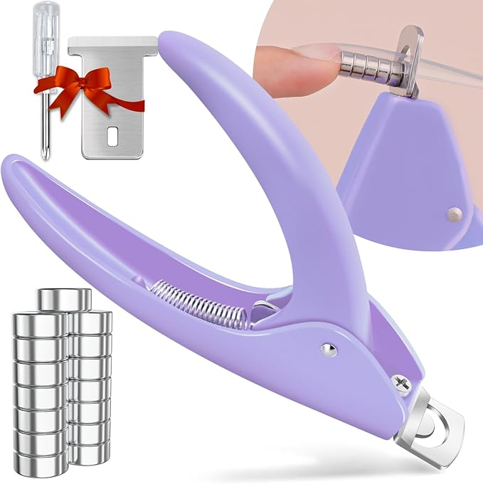 Light Purple Adjustable Nail Clippers with Magnet Sizers for Acrylic Nails, Professional Stainless Steel Fake False Nail Tip Clipper Cutter Trimmer, Manicure Tool for Salon Home Nail Art