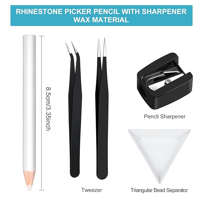 Maitys 22 Pieces Wax Pencil for Rhinestones Wax Picker Pencil Set for Rhinestones Nail Art Gem Dotting Crystal Pick up Tools with Pick up Tweezers Sharpener and Triangular Plate