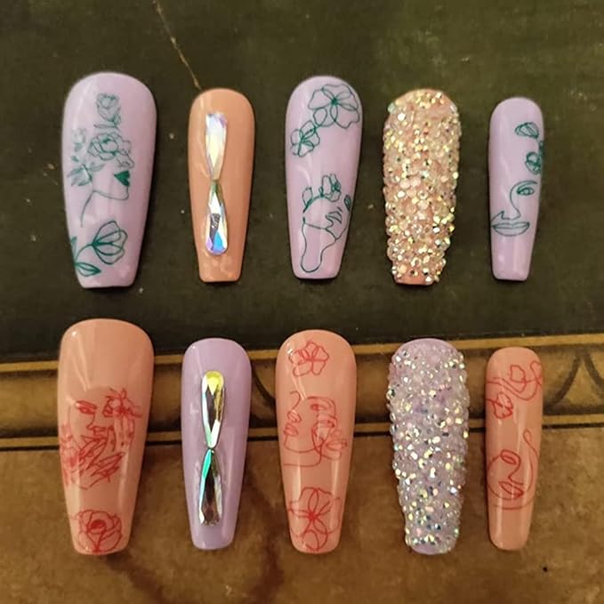 Big Size Abstract Face Stamping Plates For Nails, 2pcs Flower Leaf Nail Stamping Plates Geometric Line Wave Pattern Nail Stamp Plates Graffiti Fun Woman Face Design Nail Stencils For Nail Art Reusable