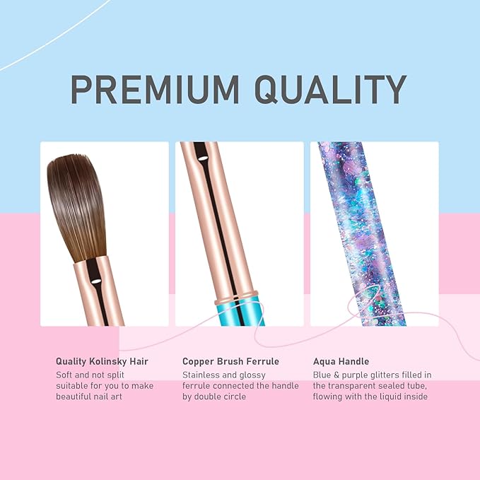 100% Kolinsky Acrylic Nail Brush- Size 08 Professional Nail Brush for Acrylic Application Acrylic Powder Brush for Nail Art DIY Home Salon Nail Manicure (Blue)