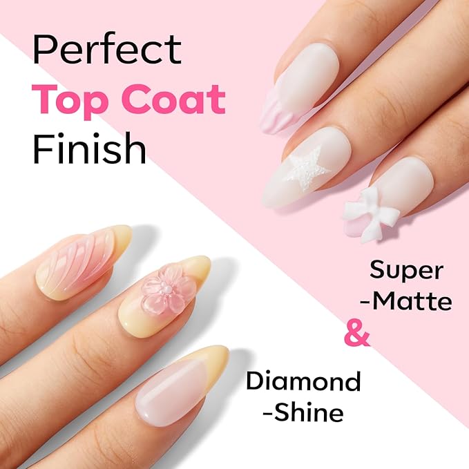 modelones Gel Top Coat and Base Gel Polish, 3 PCS Clear Glossy and Chrome Proof Matte Top Coat No Wipe, Base Coat Nail Polish Upgrade Formula Pro Manicure Essential Kit Gift for Women Girls Starter