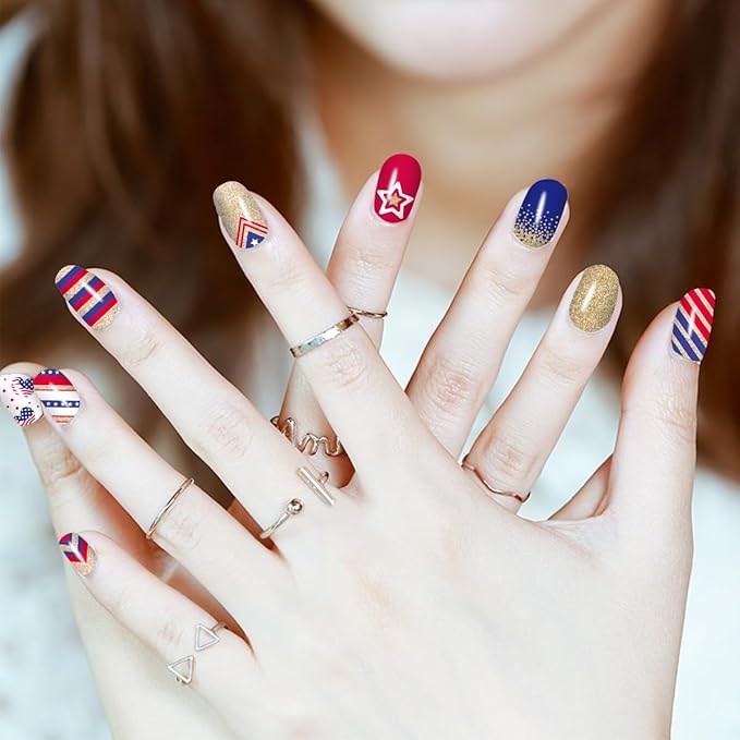 JERCLITY 224 Pieces 16 Sheets 4th of July Nail Wraps for Women Independence Day Polish Strips Patriotic American Flag Self-Adhesive Stickers With File for Memorial Day
