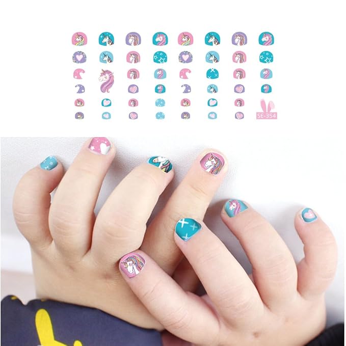 Unicorn 3D Nail Art Stickers Decals Self-Adhesive for Kids Little Girls, 270+ Cute Nail Tip Star Crown Princess Nail Manicure for Fingernails Toenails Birthday Party Supplies Gift Favors