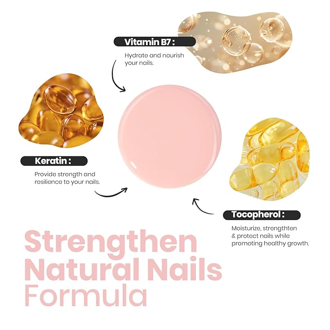 Beetles Nail Concealer - 2 In 1 Light Pink Jelly Nail Polish Nail Strengthener and Growth Fast Dry Quick Jelly Natural Nail Strengthener and Growth Treatment for Thin and Damaged Nails,0.51 FL OZ
