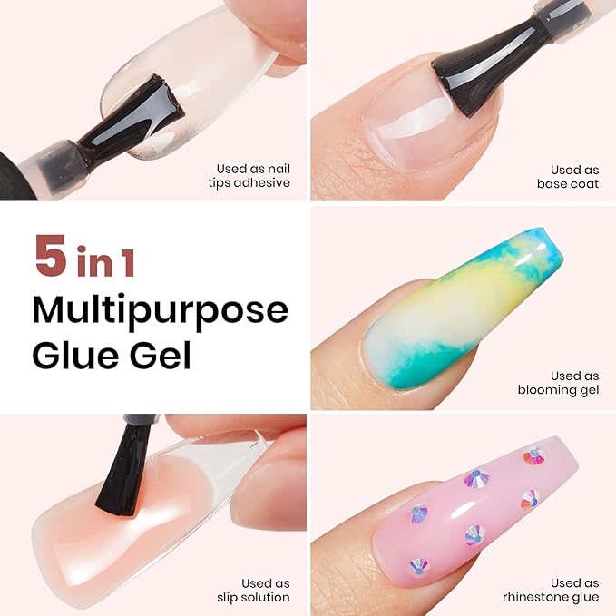 Beetles Gel Polish 5 in 1 Nail Glue and Base Gel Kit for Acrylic Nails and Gel Polish Nail Set 20 Colors Fantasyland Collection Pastel Bright Pink Purple Navy Blue Green Glitter Led Soak Off