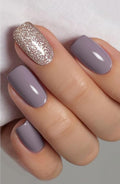 JMEOWIO Gel Nail Stickers Purple Gray Glitter Semi Cured Gel Nail Strips Wraps UV/LED Nails Art Design Decoration Accessories