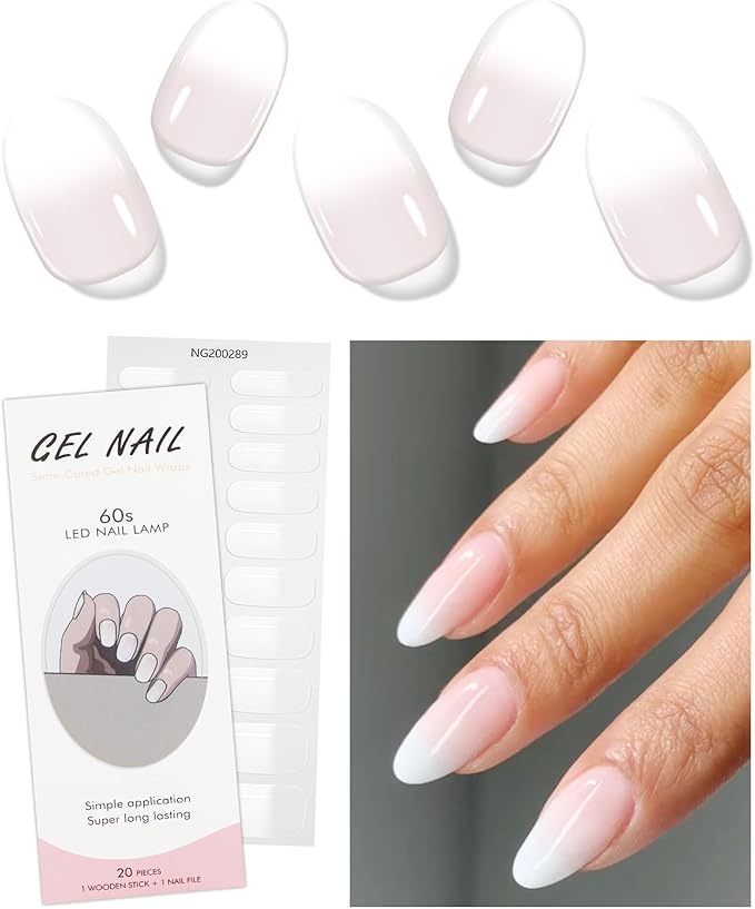 JMEOWIO Gel Nail Stickers White Transparent Semi Cured Gel Nail Strips Wraps UV/LED Nails Art Design Decoration Accessories