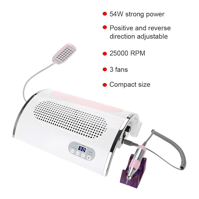 Sonew 4 in 1 Multi-functional Electric Nail Drill Machine, Nail File Drill Pen Kit with 54w Nail Dryer Lamp and Nail Art Dust Suction Collector, Nail Art Machine for Woman Home DIY and Nail Art Salon