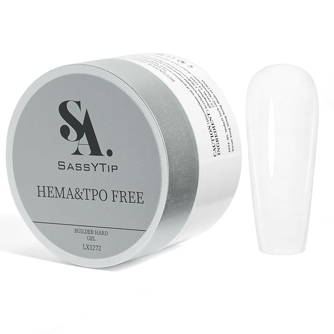 HEMA TPO Free Builder Hard Gel, 30g Salon Strength, 7 Shade Colors - Safe Allergy-Friendly Nail Gel for DIY at Home & Professional Nail Extensions, Sculpting, Apex Building (Milky White)