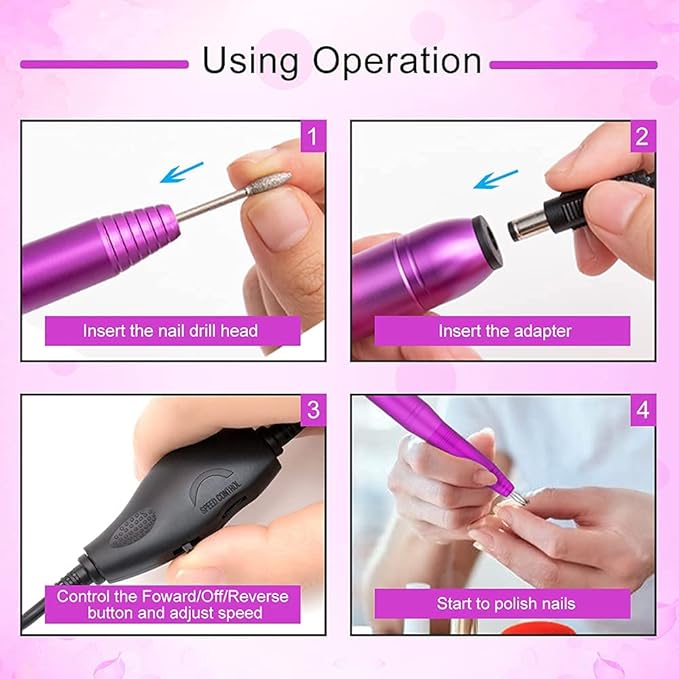 20000RPM Professional Electric Nail File Portable Manicure Pedicure Machine Kit for Acrylic Gel Nails with Sanding Bands,Nail Drill Bits and Brush