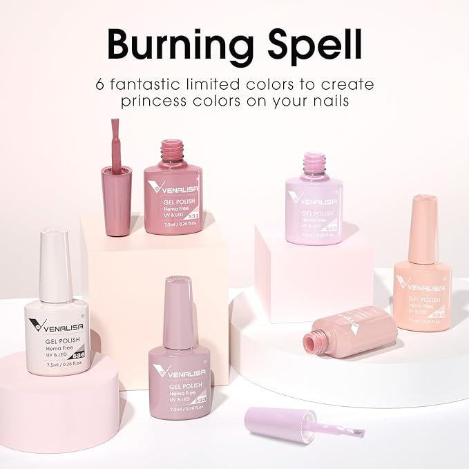 VENALISA Nude Gel Nail Polish Set, 6 Colors Nude Pink Gel Polish UV Gel Soak Off For Nail Salon DIY Home Manicure