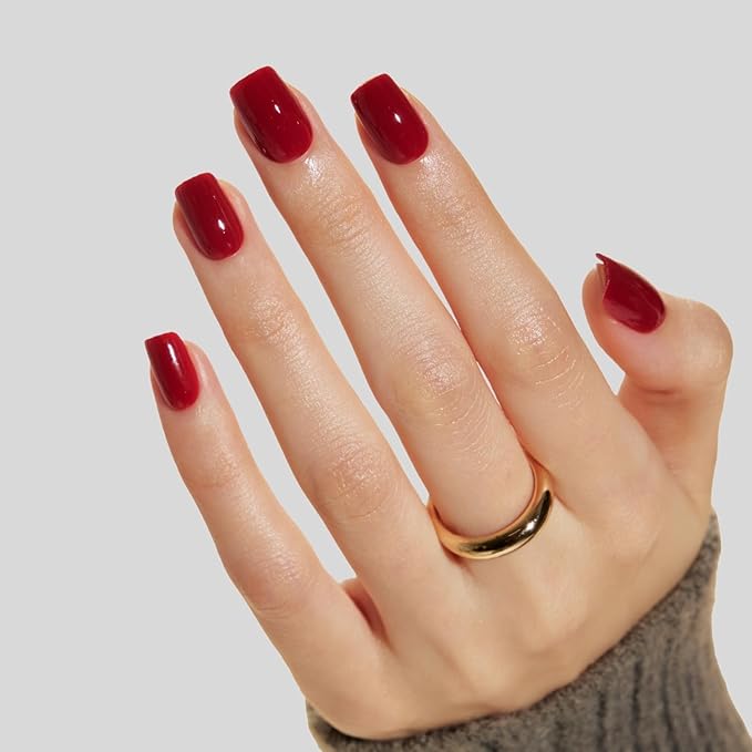 LAMIMOSA 32Pcs Classic Red Press On Nails Short Almond – Soft Gel Fake Nails in 16 Sizes, Reusable Solid Color Glue on Nails Kit, RASPBERRY