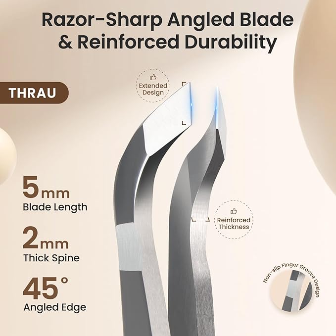 THRAU Mini Cuticle Trimmer Tweezers, Professional Cuticle Nippers Cutter for Manicure and Pedicure, Stainless Steel Precise Nail Clippers Scissors