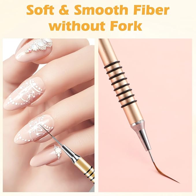 Metallic Nail Art Brushes 6 Pcs Non Slip Liner Brushes Set UV Gel Polish Painting Art Design Pen Silver Color Nail Tools for Long Lines Thin Details Fine Drawing Sizes 5/7/9/11/20/25mm (Gold)