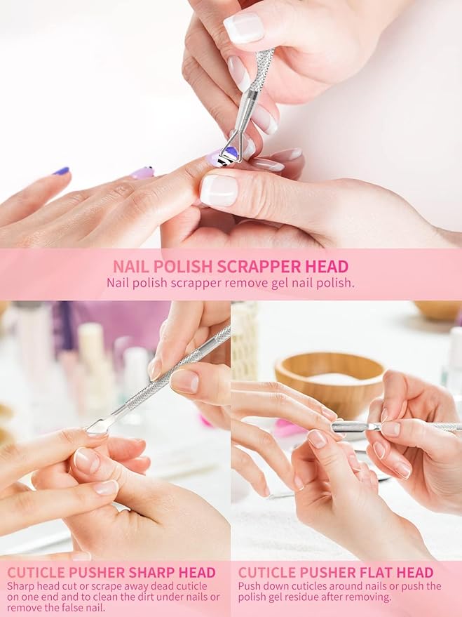 Nail Soaking Bowl, 2PCS Soak Off Gel Polish Dip Powder Remover Manicure Bowl with Triangle Cuticle Peeler and Stainless Steel Cuticle Pusher Nail Art Tool (Pink)