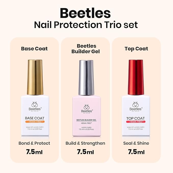 Beetles Builder Gel Kit HEMA Free & Handheld Nail Lamp, 8 in 1 Nail Thickening Strengthening Building Apex for Beginner DIY Salon at Home with Base & Top Coat,Clear Natural Nude Builder Nail Gel