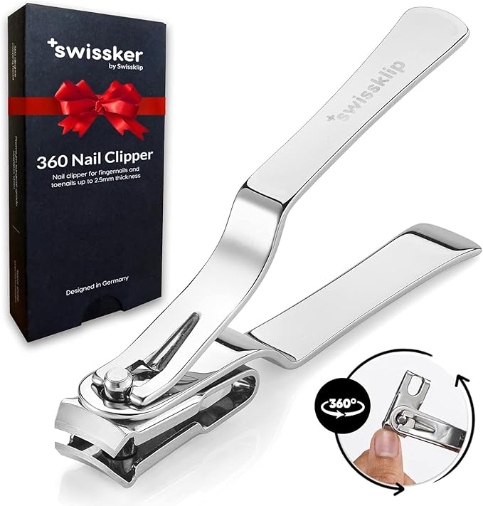Swissker by Swissklip Nail Clippers for Men & Women | Finger Nail Clippers for Adult with 360 Degree Rotating Head I Fingernail Clippers for Women I Surgical-Grade Stainless Steel Material