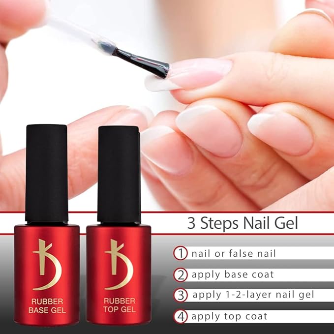 Professional Rubber Top & Base Gel Set By Kodi | 15ml 0.5 oz | Soak Off, Polish Fingernails Coat Kit | For Long Lasting Nails Layer | Easy To Use, Non-Toxic & Scentless | Cure Under LED Or UV Lamp