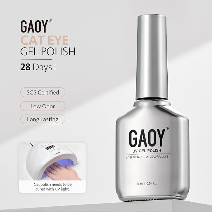 GAOY Nude Glassy Cat Eye Gel Nail Polish, 16ml Glitter Holographic Nail Polish with Magnet, Reflective Translucent UV Gel, 3301 Ash Blonde