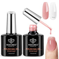 modelones Builder Nail Gel, 2 Pcs Clear and Rose Nude Pink Builder Nail Polish for Thickening Apex Building 8-in-One Rubber Color Base Polish Strengthener Extend Gel LED Lamp Cured 10 ml DIY Salon