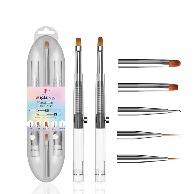 Nail Art Brushes Set, YIHUALE Push Contact Builder Nail Extension Gel Brush, Gel Polish Art Design Pen Painting Tools, Nail Art Liner Brush and Dotting Pen for Salon, DIY (White, 2+3)
