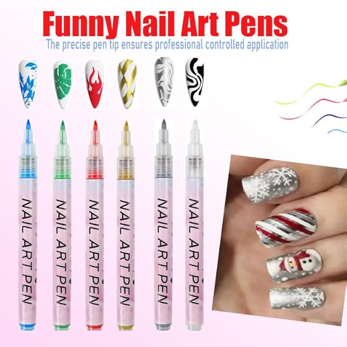 Nail Art Pens, 6 Colors Nail Art Markers Polish Pen with 3 Pcs Painting Stencils Set for 3D Nail Art, DIY Nail Art Beauty Gift for Christmas Stocking Stuffers Birthday Party