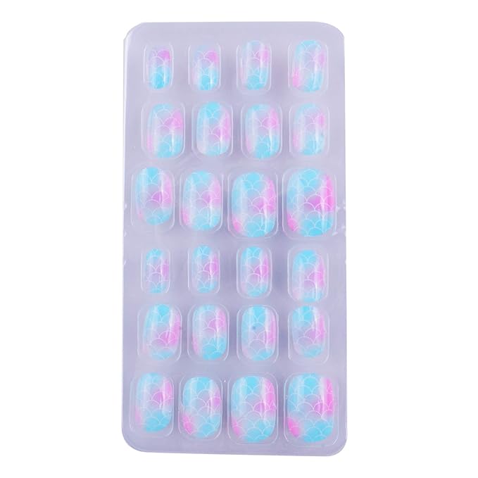 SIUSIO 120 Pcs 5 Pack Children Acrylic Fake Nails Press on Pre-glue Full Cover Glitter Gradient Color Rainbow Short False Nail Art Kits Set for Kids Little Girls - Multicolor Gradient Series