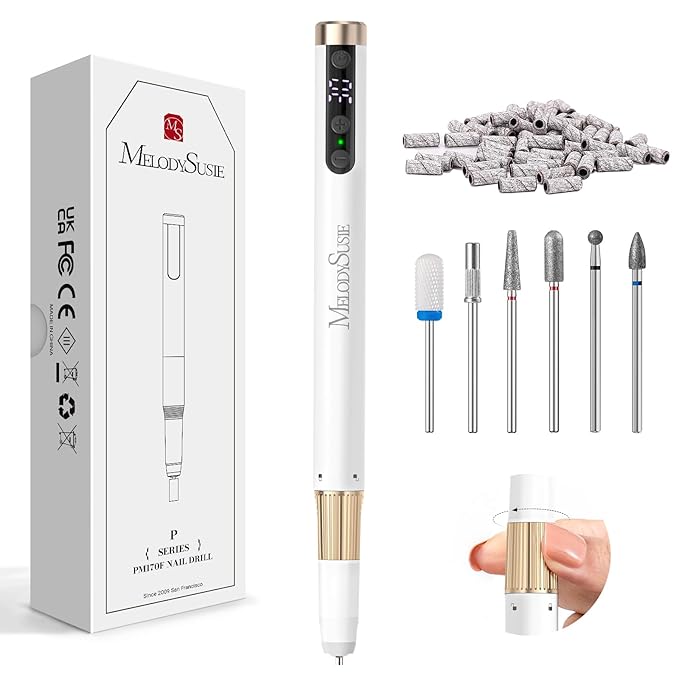 MelodySusie Pen-Shaped Ultra-Slim Cordless Nail Drill,PM180G 30000RPM Portable Rechargeable Electric File with Rotary Lock Design for All Manicure,Shaping & Acrylic Gel Removal for Advanced Home Use