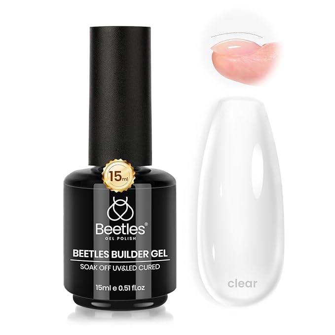 Beetles Builder Gel,8 in 1 Clear Builder for Nail Apex Strengthener Thickening for Weak Nails LED Lamp Cured Rhinestone Glue Gel Polish in a Bottle DIY Salon at Home for Beginner