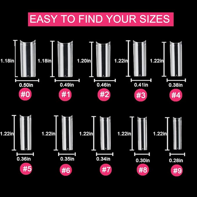 Clear Acrylic Square Nail Tips, SWETIDY 500pcs No C Curve XL Long Square Shaped Straight Fake Nails Flattened Half Cover Artificial Nails with Box for Nail Salon Professional and DIY Nail Art 10 Sizes