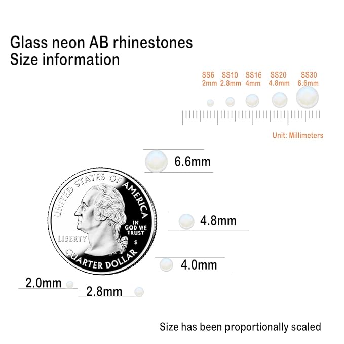 Flatback Glass Rhinestones,Bedazzler Gems 1440pcs Non Hotfix Crystal Rhinestones for Nail Charms Crafts Clothes Tumblers,White AB Neon,SS20