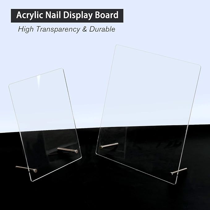 Noverlife 2PCS Transparent Nail Art Display Board, Acrylic False Nail Tips Sample Display, Display Polish Board for Nail Art Design, Professional Salon Nail Color Nail Practice Board - Large & Small