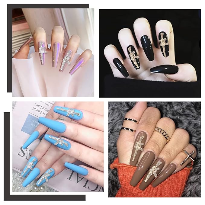CRASPIRE Gun Nail Charms 32Pcs 4 Style 3D Weapon Nail Charms with Rhinestones Gun Nail Art Charms Accessories for DIY Nails Art Decoration Jewelry Making