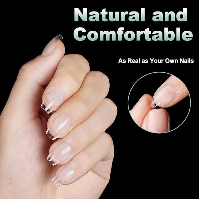BlueZOO Extra Short Coffin Fake Nails Soft Gel Nail Tips, 600Pcs Full Cover Clear Press On Nails for Acrylic Nail Tip Soak Off Home DIY Salon, False Nail Tips for Beginner and Professional Manicure