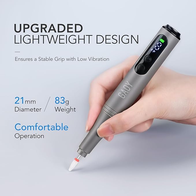 GAOY Cordless Electric Nail File for Beginners, Nail Drill with Drill Bits and Sanding Band Set for Acrylic Gel Nails, Hand Feet Trimmer Buffer Tool, Dark Gray