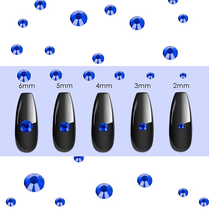 Canvalite 1500PCS Blue Rhinestones Flat Back Gems, Nail Rhinestones Nail Art Gems with Pick Up Tweezers and Rhinestone Picker Dotting Pen, Nail Art Tools for Nails, Clothes, Face, Craft…