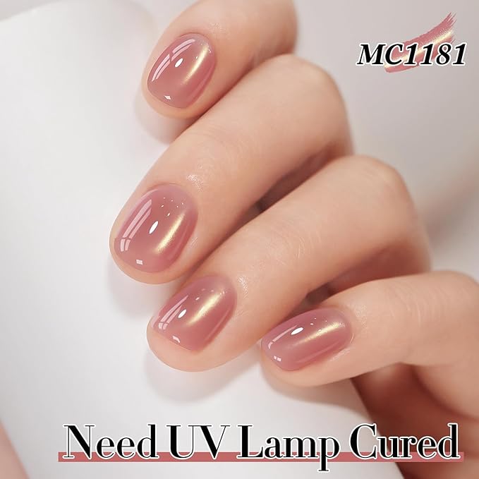 Double Rhythm 0.5 Oz Cat Eye Gel Polish with Magnet Same Color Same Bottle Holographic Glitter Shimmer Translucent Color Salon 15 ML Magnetic Nail Art (Plum Pink-MC1181)
