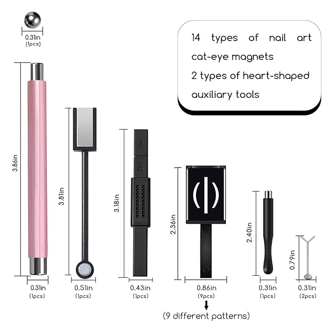 14Pcs Cat Eye Magnet For Nails Magnet Tool Set With 2 Pcs Y-Shape Iron Molds, Double-Side Cylinder And Bead Cat Eye Gel Nail Polish Magnet For Nails Different Magnet Sticks Design Tools