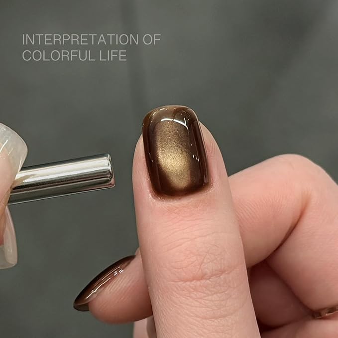 GAOY Jelly Brown Cat Eye Gel Nail Polish, 16ml Glitter Holographic Nail Polish with Magnet, Reflective Translucent UV Gel, 3092 Cocoa Shine