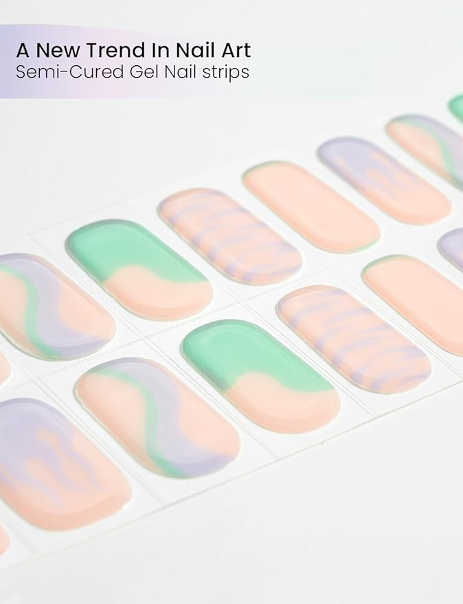 Semi Cured Gel Nail Strips | Built-In Gel Top Coat | UV Light Required | Salon Quality, Easy Application And Removal (Violet Spark ）