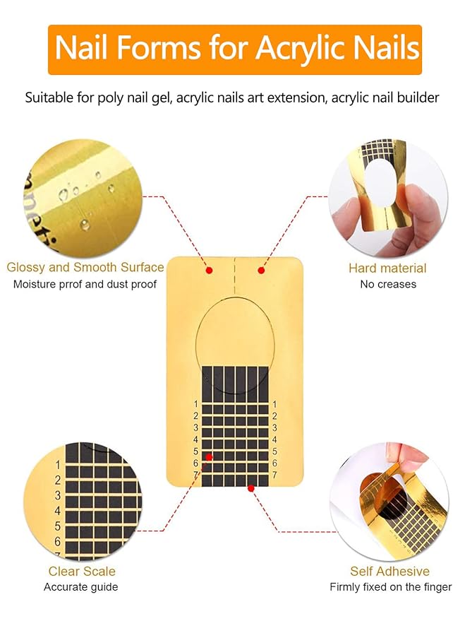 Yokilly Nail Forms for Acrylic Nails, 200PCS Nail Forms for Polygel Nail Tips Guide, Nail Forms For Builder Gel, Nail Forms Roll for Salon Nail Former Stickers with Numbers Marked for Nail Art DIY