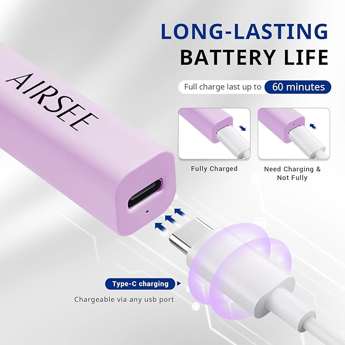 AIRSEE Mini Handheld UV Light with Stand,Portable Rechargeable Nail Lamps,2 Timers for Fast Nail Extension,Rhinestone Glue Decoration,Gel Strips at Home,Travel(Purple)