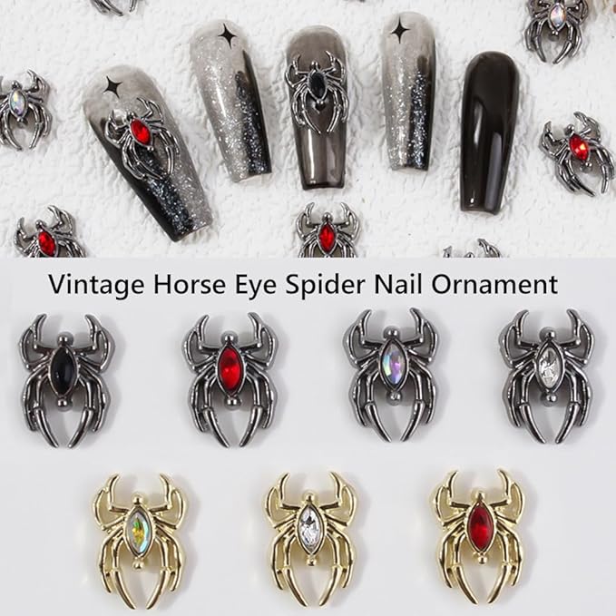 Ranvi 30PCS Halloween Nail Art Charms,Spider Metal Dark Gothic Alloy Diamond for Women Girls Halloween Nail Decorations Design(Golden Spider-Colored Diamond)