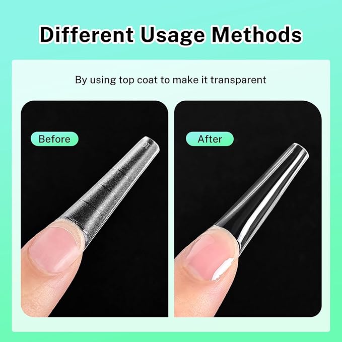 JODSONE Long Coffin Nail Tips Soft Gel Matte Half Cover Clear Gelly Press on Flase Nail Tips for Extension Nail Manicure 12 Sizes 360Pcs