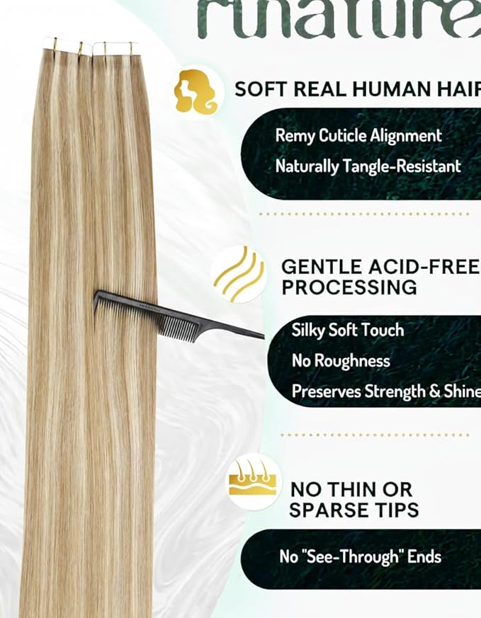 RUNATURE Blonde Tape in Hair Extensions Human Hair 16 Inch Tape ins Human Hair Extensions Ash Brown with Platinum Blonde Tape in Extensions Human Hair 50g 20pcs