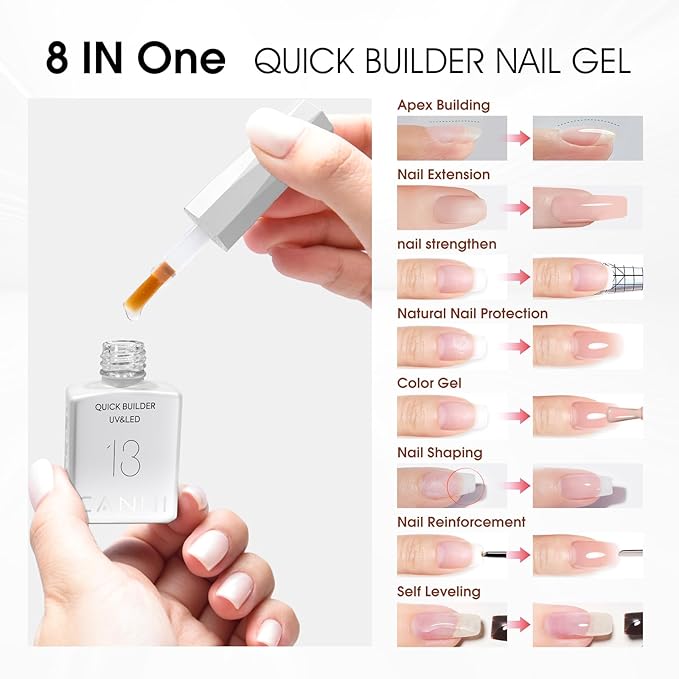 CANNI 6 Pcs 9 Ml Clear Quick Builder Nail Gel Polish Set- Milky White Neutral Nude Pink Colors Builder for Nails Strengthener Gel Thickening Extension for Beginners DIY Home Salon Manicure