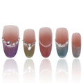 Handmade Acrylic Press On Nails Short Reusable Nails Fake Almond Colorful French Press On Nails Gifts For Women COOLYOUNG Artificial Nails, 15PCS, Size S