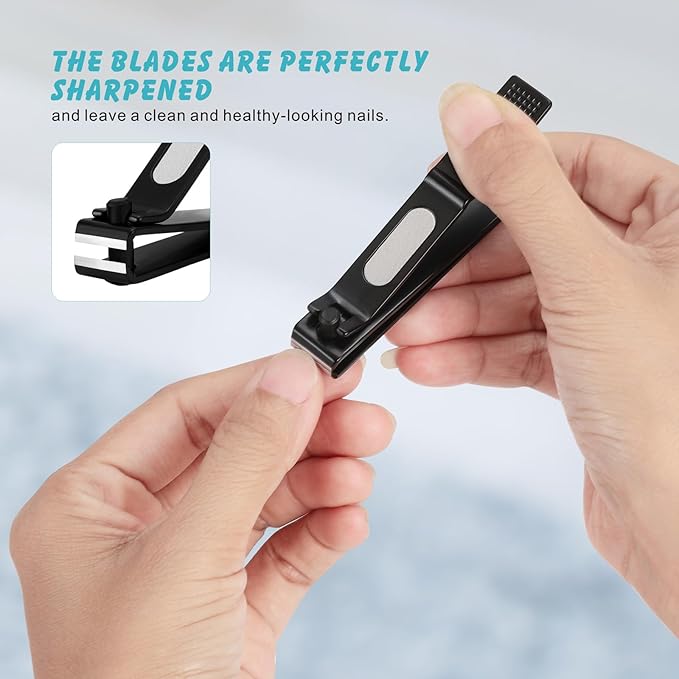 Bignes Nail & Toenail Clipper Set, Nail Clippers for Thick Ingrown Nails, Ultra Sharp Fingernail & Toenail Cutters for Men Women (Black)