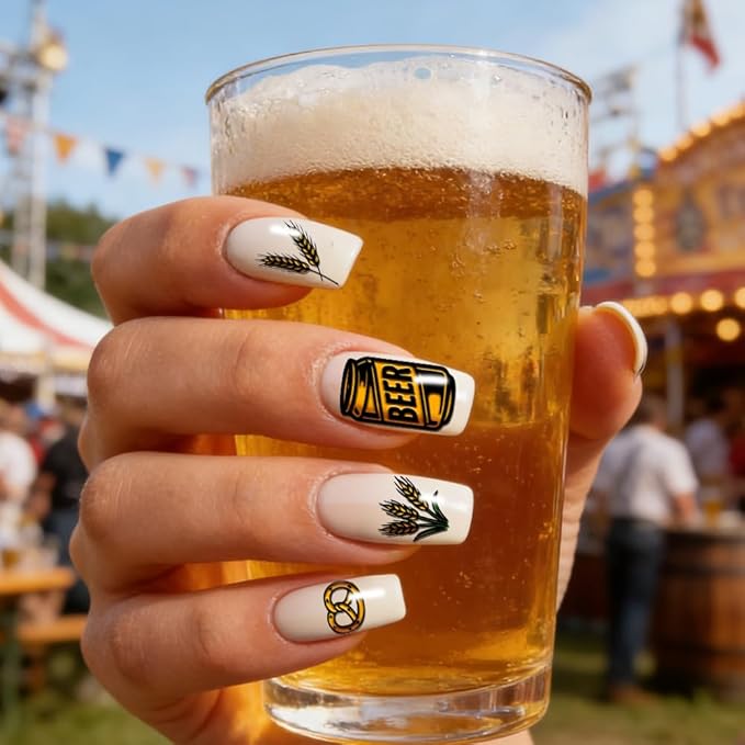 PH PandaHall 3pcs Beer Nail Stamping Plates Oktoberfest Nails Art Templates Bread Malt Nails Art Stencils Numbers Textures Nails Image Plates for Women DIY Celebrations Holiday Manicure Salon Print