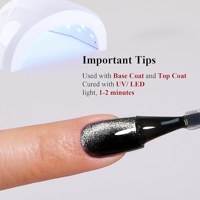 Cat Eye Gel Nail Polish,15ML Black Magnetic Gel Polish Spring Summer Glitter Diamond Shimmer Sparkle Soak off UV LED Light for Nail Art DIY